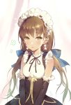  1girl breasts brown_eyes brown_hair detached_sleeves earrings jewelry kakiman long_hair looking_at_viewer low_twintails maid maid_headdress original parted_lips solo twintails 