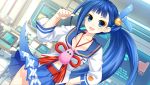  1girl blue_eyes blue_hair choujigen_game_neptune game_cg hair_ornament highres looking_at_viewer mole neptune_(series) official_art ponytail school_uniform tamsoft_(choujigen_game_neptune) tsunako 