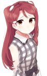  alternate_hairstyle bow collared_shirt hair_ornament hairclip highres love_live! love_live!_sunshine!! plaid plaid_vest redhead sakurauchi_riko shirt totoki86 vest white_background yellow_eyes 