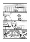  !? 1boy 1girl ^_^ abe_inori cape closed_eyes comic djeeta_(granblue_fantasy) facial_hair granblue_fantasy harbin monochrome mustache one_eye_closed pointy_ears short_hair sleeping yodarha_(granblue_fantasy) 