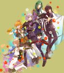  6+boys ahoge armor black_hair blonde_hair blue_eyes boots cape cross-laced_footwear double-breasted flower gloves green_eyes green_hair grin hair_over_one_eye honebami_toushirou horikawa_kunihiro japanese_armor japanese_clothes jojenny kamekichi kote lace-up_boots male_focus military military_uniform monoyoshi_sadamune multiple_boys namazuo_toushirou necktie nikkari_aoe open_mouth orange_hair ponytail sarashi shorts smile sode touken_ranbu turtle uniform urashima_kotetsu violet_eyes white_gloves white_hair yellow_eyes 