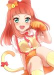  1girl absurdres aikatsu! blush cat_tail character_request green_eyes highres looking_at_viewer open_mouth sekina simple_background smile solo tail white_background 