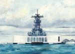  american_flag battleship clouds highres military military_vehicle missouri_(zhan_jian_shao_nyu) no_humans pearl_harbor ship traditional_media uss_missouri_(bb-63) warship water watercraft zhan_jian_shao_nyu 