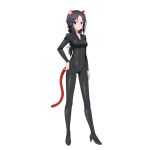  1girl accel_world animal_ears black_boots black_hair bodysuit boots bow braid breasts brown_eyes character_request collarbone grey_bow hair_bow hand_on_hip high_heel_boots high_heels knee_boots long_hair looking_at_viewer simple_background small_breasts solo tail white_background zipper 