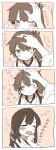  2girls =_= akagi_(kantai_collection) blush closed_eyes comic flying_sweatdrops heart highres ina_(1813576) japanese_clothes kaga_(kantai_collection) kantai_collection long_hair monochrome multiple_girls one_eye_closed petting pointing_finger side_ponytail smile straight_hair tasuki translation_request wavy_mouth 