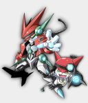  applink appmon cable claws commentary_request digimon digimon_universe:_appli_monsters dogatchmon fangs fusion gatchmon hamada_sukaru no_humans yellow_eyes 