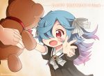  1girl birthday fang fire_emblem fire_emblem_if gradient_hair hair_ribbon momosemocha multicolored_hair open_mouth out_of_frame pieri_(fire_emblem_if) red_eyes ribbon solo_focus stuffed_animal stuffed_toy teddy_bear younger 