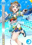  armpits blue_eyes blush character_name fan grey_hair happy headdress love_live!_school_idol_festival love_live!_sunshine!! odango short_hair watanabe_you yukata 