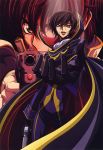  2boys cape code_geass gun highres kururugi_suzaku lelouch_lamperouge male_focus multiple_boys weapon 