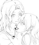  2girls darjeeling dog_tags girls_und_panzer highres kay_(girls_und_panzer) monochrome mouth_hold multiple_girls sketch tenpura_(ebiteeenn) white_background yuri 