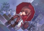  boots brown_hair red_eyes redhead ribbon star suzume_inui twintails umbrella 