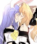  2girls animal_ears blonde_hair cat_ears couple kiss lavender_hair multiple_girls original profile rabbit_ears yumesato_makura yuri 
