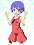  1girl alternate_costume cato_(monocatienus) collarbone commentary_request cowboy_shot open_mouth purple_hair salute short_hair shorts solo sukuna_shinmyoumaru tank_top touhou violet_eyes vulcan_salute wristband 