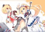  3girls admiral_scheer_(zhan_jian_shao_nyu) alcohol alternate_costume animal_ears apron armband bangle beer beer_mug blonde_hair blush bracelet buttons closed_mouth deutschland_(zhan_jian_shao_nyu) dish double-breasted dutch_angle elbow_gloves enmaided eyebrows_visible_through_hair fake_animal_ears frills gloves graf_spee_(zhan_jian_shao_nyu) grey_skirt hair_ornament hairclip hat highres holding jewelry kaede_(003591163) ladle long_hair looking_back maid maid_apron maid_headdress mop multiple_girls open_mouth panties pantyshot pleated_skirt ponytail puffy_short_sleeves puffy_sleeves red_eyes shirt short_hair short_sleeves skirt thigh-highs underwear watermark weibo_username white_gloves white_hat white_legwear white_panties white_shirt zhan_jian_shao_nyu 