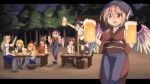  6+girls alcohol animal_ears apron ascot beer_mug belt bird_wings black_hair black_legwear black_shoes black_skirt blonde_hair blouse bow braid brown_eyes brown_hair checkered checkered_skirt cuffs detached_sleeves drunk food_stand forest frilled_skirt frills geta grin hair_bow hair_tubes hakurei_reimu hat head_scarf highres himekaidou_hatate horn horn_ribbon horns hoshiguma_yuugi ibuki_suika japanese_clothes kirisame_marisa kneehighs long_hair mary_janes miko moja_(moja4192) multiple_girls mystia_lorelei nature necktie no_hat no_headwear obi okamisty oni orange_hair outdoors pink_hair plate pom_pom_(clothes) puffy_short_sleeves puffy_sleeves red_bow red_shoes ribbon sash shameimaru_aya shirt shoes short_hair short_sleeves side_braid single_braid sitting skirt skirt_set sleeveless sleeveless_shirt smile socks standing standing_on_one_leg table tengu tengu-geta tokin_hat touhou tree twintails waist_apron white_blouse white_legwear wide_sleeves wings yellow_eyes 