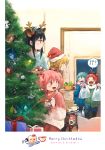  5girls akemi_homura antlers cake character_request charlotte_(madoka_magica) christmas christmas_tree cup fang food fork gertrud_(madoka_magica) gift hat kaname_madoka mahou_shoujo_madoka_magica miki_sayaka multiple_girls reindeer_antlers sakura_kyouko santa_hat silverxp smile soul_gem sweater tea teacup teapot tomoe_mami 