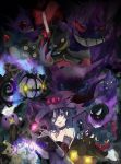  1girl armband book character_request choker cosplay dark elbow_gloves english eyebrows_visible_through_hair gastly gengar ghost gloves hat haunter highres holding holding_book looking_at_viewer mimikyu_(pokemon) oka_ruto_(yandere_simulator) pokemon pokemon_(creature) purple_hair tagme upper_body valeera violet_eyes witch_hat yandere_simulator 