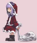  1girl aki_toshi boots christmas hat purple_hair santa_costume santa_hat solo 