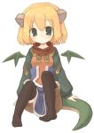  1girl 7010 blonde_hair dragon_girl dragon_tail green_eyes horns lowres monster_girl solo tail thigh-highs wings 