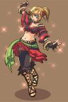  1girl blue_eyes brown_hair cross-laced_footwear dancer final_fantasy final_fantasy_xi full_body hume katy_(artist) midriff ponytail solo 