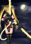  bardiche blonde_hair energy_sword fate_testarossa gloves lyrical_nanoha mahou_shoujo_lyrical_nanoha mahou_shoujo_lyrical_nanoha_strikers moon red_eyes sword thigh-highs tsukimiya_kyousuke twintails weapon 