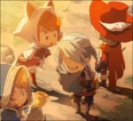  1girl 3boys animal_ears animal_hood arc_(ff3) bad_id bell cat_ears cat_hood chibi devout final_fantasy final_fantasy_iii geomancer geomancer_(final_fantasy) hat hood ingus luneth multiple_boys nessie nessie_(kska) red_mage refia seer warrior warrior_(final_fantasy) 