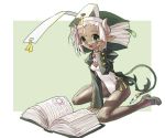  animal_ears book bunnysuit dark_skin demon_girl glasses horns katahira_masashi original pointy_ears rabbit_ears tail 