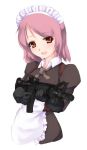  1girl combat_maid gun maid nekohige pink_hair simple_background solo weapon 