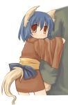  7010 animal_ears blue_hair brown_eyes japanese_clothes lowres tail 