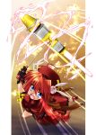  ahoge angry blue_eyes braid clouds dress gloves graf_eisen hair_ornament hat long_hair lyrical_nanoha magic mahou_shoujo_lyrical_nanoha mahou_shoujo_lyrical_nanoha_a&#039;s mallet open_mouth orange_hair rabbit shinozuka_atsuto sky twin_braids vita weapon 