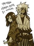  2boys bf._(sogogiching) japanese_clothes jiraiya korean male_focus monochrome multiple_boys naruto orochimaru sepia translation_request 