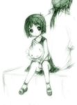  1girl berries_(artist) doll green monochrome nishida_asako short_hair sitting solo 