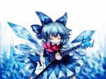  (9) 1girl amii bad_id cirno dress female gradient gradient_background guitar instrument solo touhou white_background 