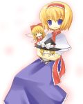  1girl alice_margatroid blonde_hair blue_dress blue_eyes blush capelet character_doll closed_mouth crossed_arms doll dress fairy_wings female flying frills looking_at_viewer sitting smile solo touhou wings yuzuki_(artist) yuzuki_(yuduame) 
