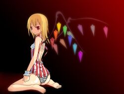  1girl ass blonde_hair feet female flandre_scarlet full_body gradient gradient_background kirise_mitsuru legs panties red_eyes solo touhou underwear 