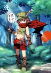  1girl atlus f.o.e. forest gloves handheld_game_console hat katy_(artist) knife map midriff nature nintendo_ds ranger ranger_(sekaiju) scarf sekaiju_no_meikyuu solo translated 