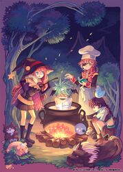  2boys 2girls alchemist alchemist_(ragnarok_online) anger_vein assassin assassin_(ragnarok_online) bf._(sogogiching) cauldron cooked_alive cooking forest hat hunter hunter_(ragnarok_online) multiple_boys multiple_girls nature night priest priest_(ragnarok_online) ragnarok_online witch witch_hat 