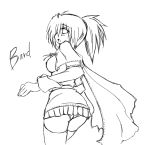  bard bard_(ragnarok_online) cape crossdressinging genderswap kaminagi_(kaminagi-tei) monochrome panties ragnarok_online skirt thigh-highs underwear 