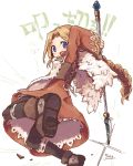  7010 blue_eyes braid brown_hair lance oekaki pantyhose polearm spear weapon wings 