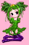  1girl bad_id blush genderswap genderswap_(mtf) green_hair katamari_damacy pantyhose princess simple_background solo souno_tasuku the_prince 