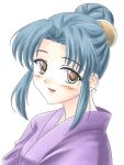  1girl blue_hair brown_eyes chidori_kaname full_metal_panic! hair_bun japanese_clothes kimono masakichi_(crossroad) solo 