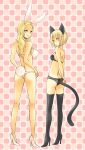  animal_ears bad_id bare_shoulders bikini bikini_top blonde_hair boots breasts bunny_tail cat_ears cat_tail checkered checkered_background clare_(claymore) claymore grey_eyes high_heel_boots high_heels large_breasts long_hair pocopoco rabbit_ears shoes short_hair standing stiletto_heels swimsuit tail teresa thigh-highs thigh_boots 