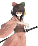  95-tan aki_toshi brown_hair japanese_clothes katana kimono os-tan red_eyes sword weapon yukata 
