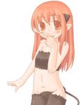  7010 bare_shoulders horns long_hair lowres midriff pointy_ears red_eyes redhead tail 