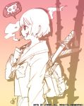  1girl bf._(sogogiching) cigarette gradient gradient_background katana monochrome scar school_uniform serafuku smoking solo sword weapon 