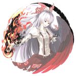  1girl bow female fire fujiwara_no_mokou hair_bow hime_cut long_hair red_eyes ritsu_(roboroboro) silver_hair solo suspenders touhou wings 