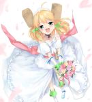  1girl bride caloriemate dress flower happy pink_rose rose solo u_(the_unko) wedding_dress 