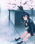  black_hair original rain school_uniform serafuku skirt weno wet 