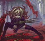  1girl blonde_hair blood claws original red_eyes shinazo solo thigh-highs 
