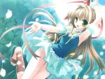  1girl brown_hair green_eyes lefeuille long_hair lowres ribbon skirt solo sorairo_no_organ source_request ueda_ryou 